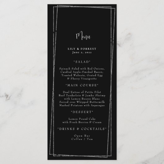 Menü "Schwarze und weiße geometrische Rahmen" Menükarte (Vorderseite)