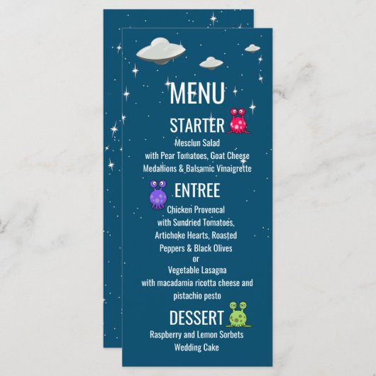 Menü "Sci Fi Flying Saucer" Menükarte (Vorne/Hinten)