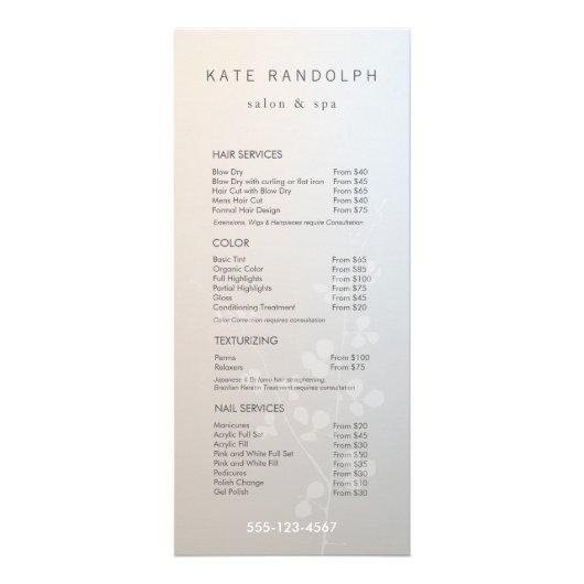 Menü "Service" der eleganten Branch Salon-Preislis (Vorne)