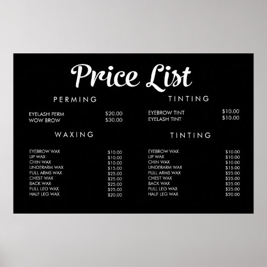 Menü "Service Price" des benutzerdefinierten gedru Poster (Vorne)