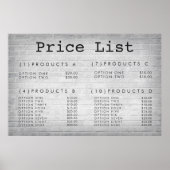 Menü "Service Price" von Brick Wall nach Maß Poster (Vorne)