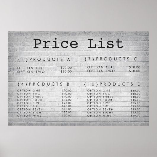 Menü "Service Price" von Brick Wall nach Maß Poster (Vorne)