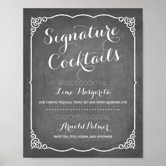 Menü "Signature Cocktails" | Hochzeitsdekor Poster (Vorne)