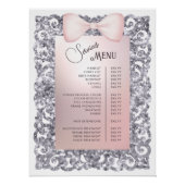 Menü "Silver Glitzer Frame Pink Bow Services" Poster (Vorderseite)