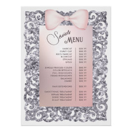 Menü "Silver Glitzer Frame Pink Bow Services" Poster