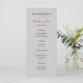 Menü "Silver & Red Monogram Empfang" Menükarte (Stehend Vorderseite)