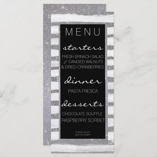 Menü "Silver Shimmer Stripe Wedding" Menükarte (Vorne/Hinten)