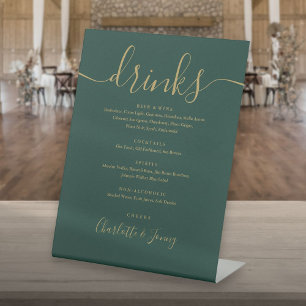 Menü "Smaragdgrüne" und "Gold Script" für Hochzeit Sockelschild