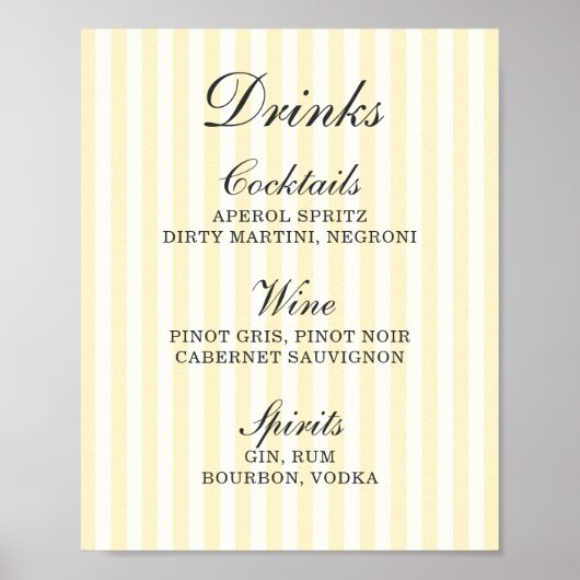 Menü "Soft Yellow Strips" (Gelbe Streifen) Bar Poster (Vorne)