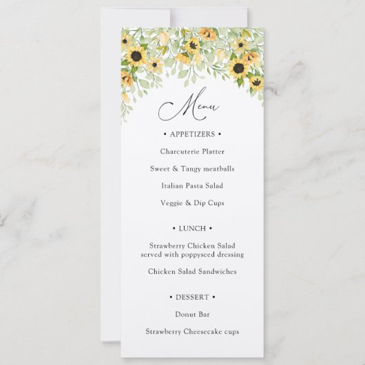 Menü "Sonnenblumengrün" Einladung (Vorderseite)