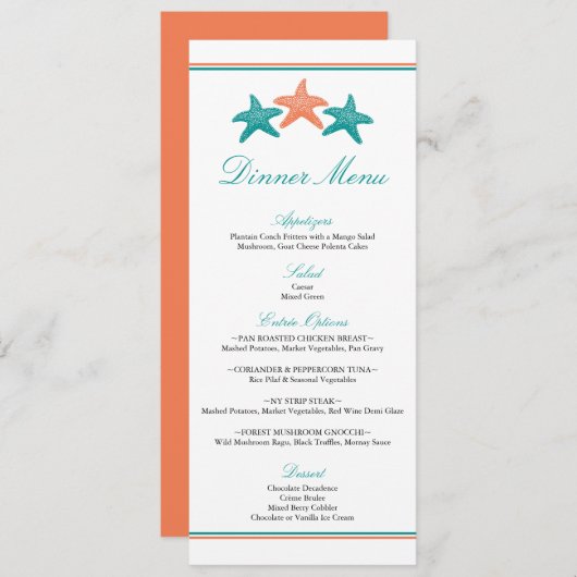Menü "Starfish Dinner" Menükarte (Vorne/Hinten)