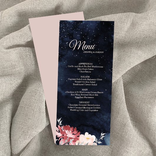 Menü "Starry Night Floral Wedding" Menükarte