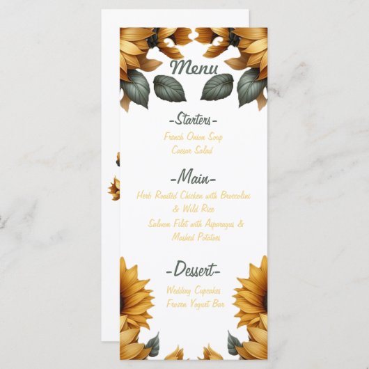 Menü "Sunflower Patch" Menükarte (Vorne/Hinten)