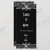 Menü Table Card Elegantes Schwarzes Silber Menükarte (Vorne/Hinten)