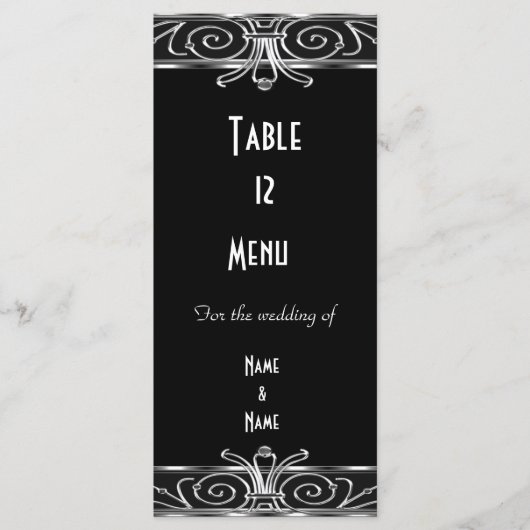 Menü Table Card Elegantes Schwarzes Silber Menükarte (Vorderseite)