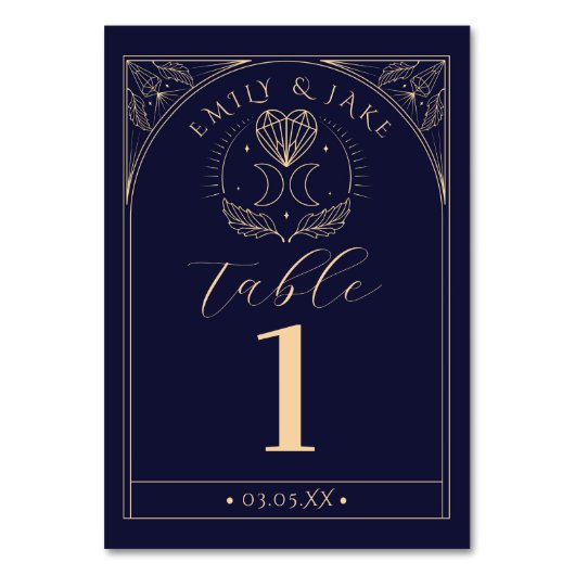 Menü Table Tarot Mystic Crystal Moons Numbers Tischnummer (Vorderseite)