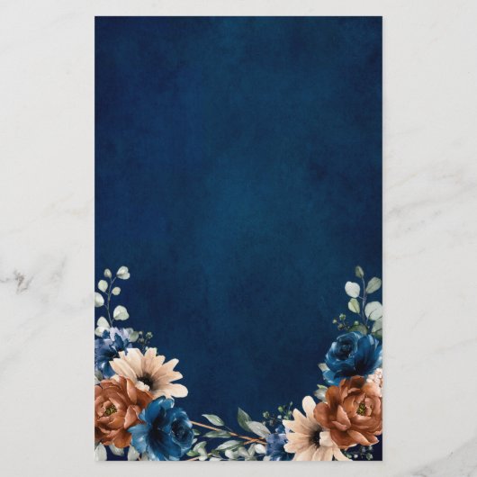 Menü "Terracotta Navy Blue Greenery Geometric" (Rückseite)