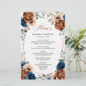 Menü "Terracotta Navy Blue Greenery Geometric" (Stehend Vorderseite)