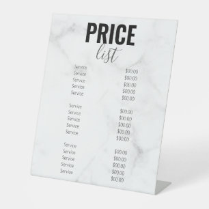 Menü "Treny Girly Marble Business Price List" Sockelschild