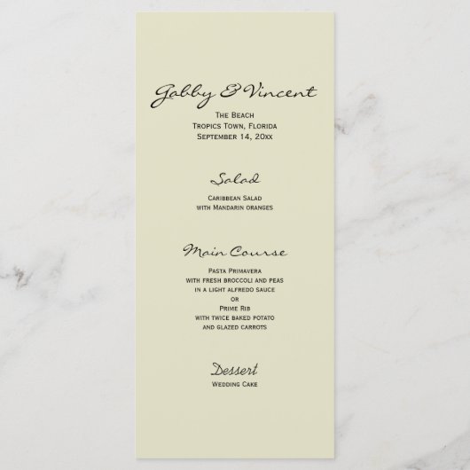 Menü "Tropical Beach Wedding" Menükarte (Rückseite)