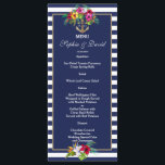 Menü "Tropical Floral Luau Navy Blue Stripes" Menükarte<br><div class="desc">Elegantes,  exotisches Design mit Visitenkarten aus Luau Hawaiianischen Blume Bouquets,  marineblau Streifen,  Imitat Silberfolienanker,  eine runde Form für Informationen mit einem Imitat Goldrahmen. Für passende Artikel besuchen Sie bitte meine Hochzeitskollektion Tropical Floral Luau Navy Blue Stripes.</div>