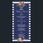 Menü "Tropical Floral Luau Navy Blue Stripes" Menükarte<br><div class="desc">Elegantes,  exotisches Design mit Visitenkarten aus Luau Hawaiianischen Blume Bouquets,  marineblau Streifen,  Imitat Silberfolienanker,  eine runde Form für Informationen mit einem Imitat Goldrahmen. Für passende Artikel besuchen Sie bitte meine Hochzeitskollektion Tropical Floral Luau Navy Blue Stripes.</div>