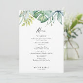 Menü "Tropical Foliage Wedding Reception" Einladung (Stehend Vorderseite)
