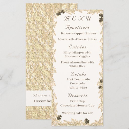 Menü "verzierte Rose" Menükarte (Vorne/Hinten)