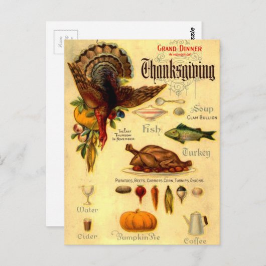 Menü "Vintag Erntedank" Postkarte (Vorne/Hinten)