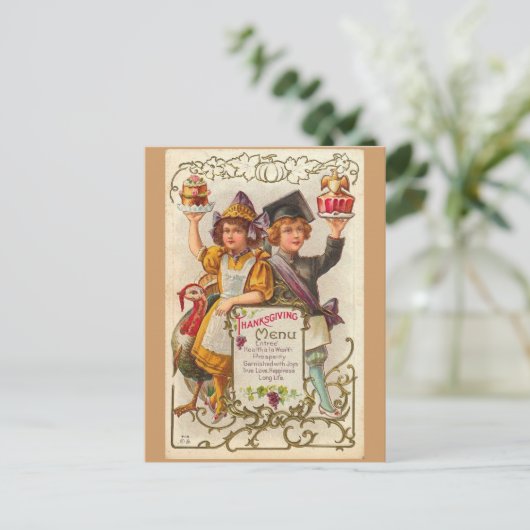 Menü "Vintag Erntedank" Postkarte (Stehend Vorderseite)