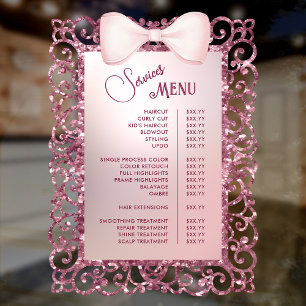 Menü "Vintage Glitzer-Frame-rosa-Bow-Dienste" Fensteraufkleber
