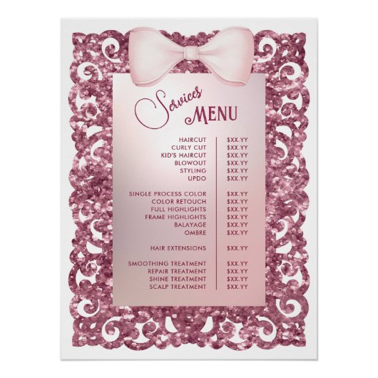 Menü "Vintage Glitzer-Frame-rosa-Bow-Dienste" Poster (Vorderseite)