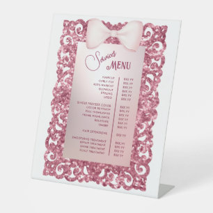 Menü "Vintage Glitzer-Frame-rosa-Bow-Dienste" Sockelschild