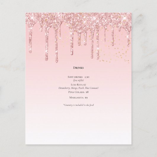 MENU-Vorlage für zwei Rose Gold Dripping Glitzer Flyer (Hinten)