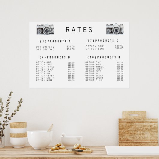 Menü "Wasserfarbkamera Fotograf Preis" Poster (Küche)