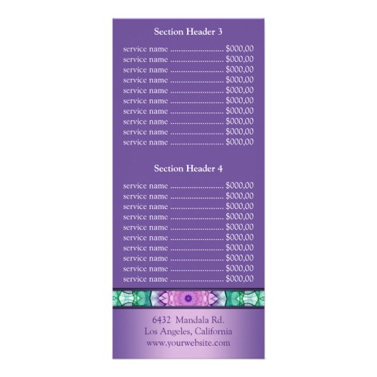 Menü "Water Lily mandala" (Hinten)