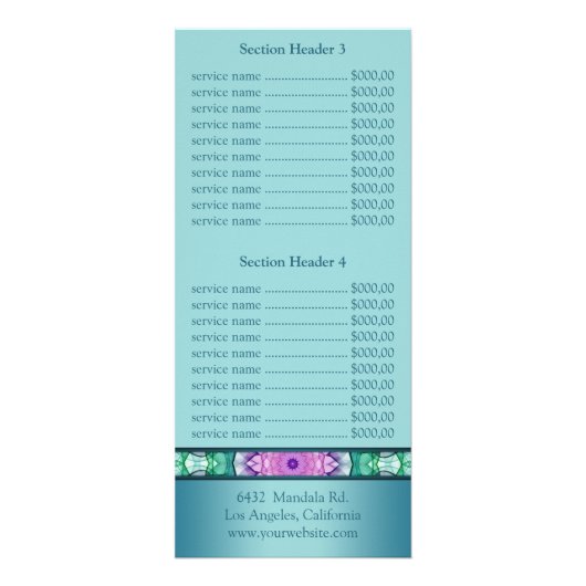 Menü "Water Lily mandala" (Hinten)