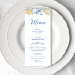 Menü "Watercolor Blue Floral Brautparty" Menükarte<br><div class="desc">Lassen Sie sich in einen eleganten Garten mit unserer eleganten Speisekarte "Blauer Blauer Flor" und "Zitrus Brautparty" verzaubern, wo die Eleganz und der erfrischende Charme der zitrusischen Freude aufeinander treffen. Dieses Design verbindet nahtlos die beruhigenden Blautöne mit der lebendigen Energie gelber Zitronen, um ein Ambiente reiner Raffinesse zu schaffen. Dieses...</div>