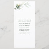 Menü "Watercolor Greenerity Foliage Cross Baptism" Menükarte (Rückseite)