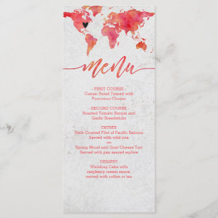 Menü "Watercolor World Map Hochzeit in Urlaubsort" Menükarte