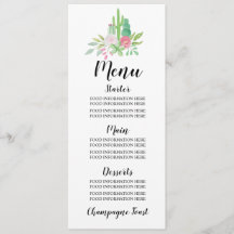 Menu Wedding Cards Cactus Reception Food Cacti