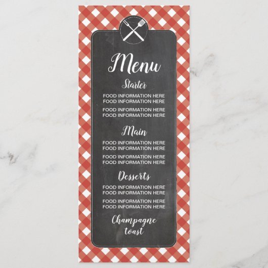 Menu Wedding Cards Red Gingham Chalk GRILLEN Menükarte (Vorderseite)