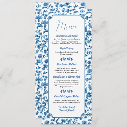 Menü "Wedding Chintz Blue & White Floral Ditsy" Menükarte (Vorne/Hinten)