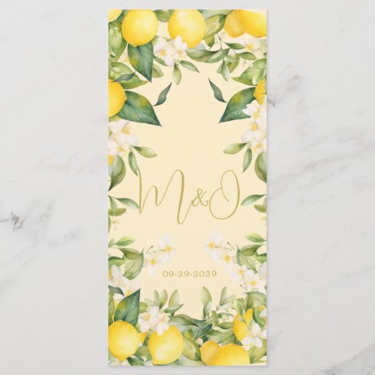 Menü "Wedding Lemon Citrus Summer Monogram Menu" Menükarte (Rückseite)