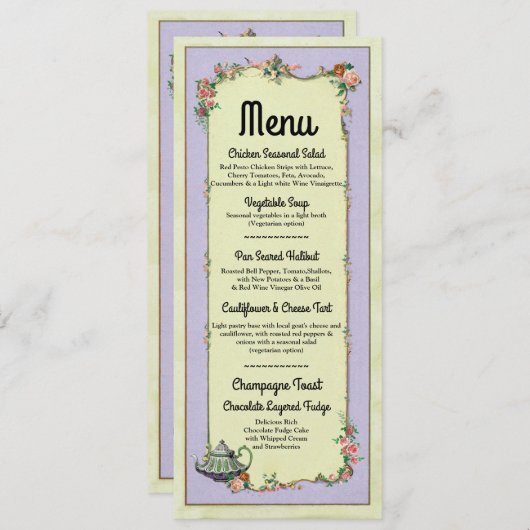 Menu Wedding Reception Wonderland Teapot Cards Menükarte (Vorne/Hinten)