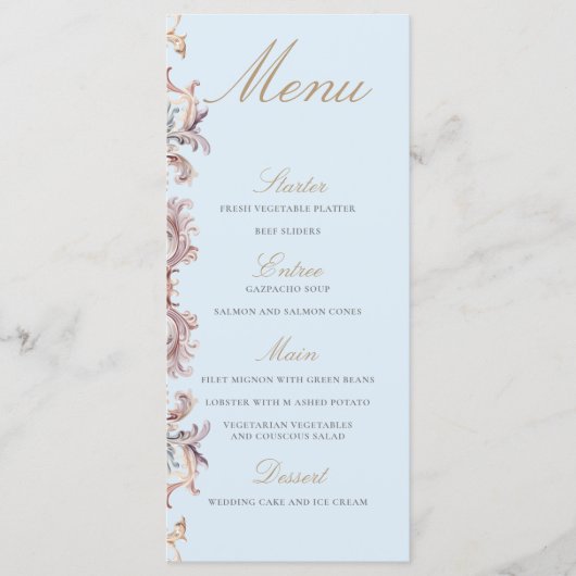 Menü "Wedding Regency Era Monogram Blue Menu" Menükarte (Vorderseite)
