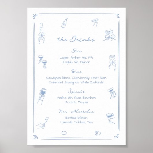 Menü "Weißes und Blaues Bar Getränk" Poster (Vorne)
