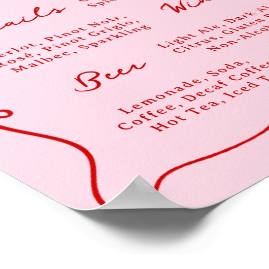 Menü "Whimsical Hand Drawing Pink & Red Bar Menu" Poster (Ecke)