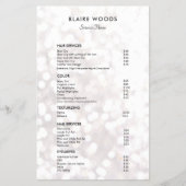 Menü "White Bokeh Glitzer Hair Salon Price List" (Vorne)