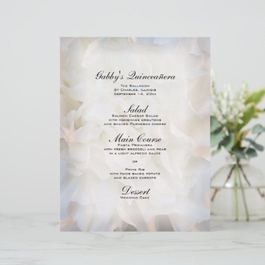 Menü "White Floral Quinceñera" (Stehend Vorderseite)